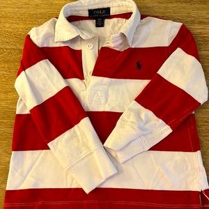 Excellent used condition little boys polo rust orange and white rugby stripe
